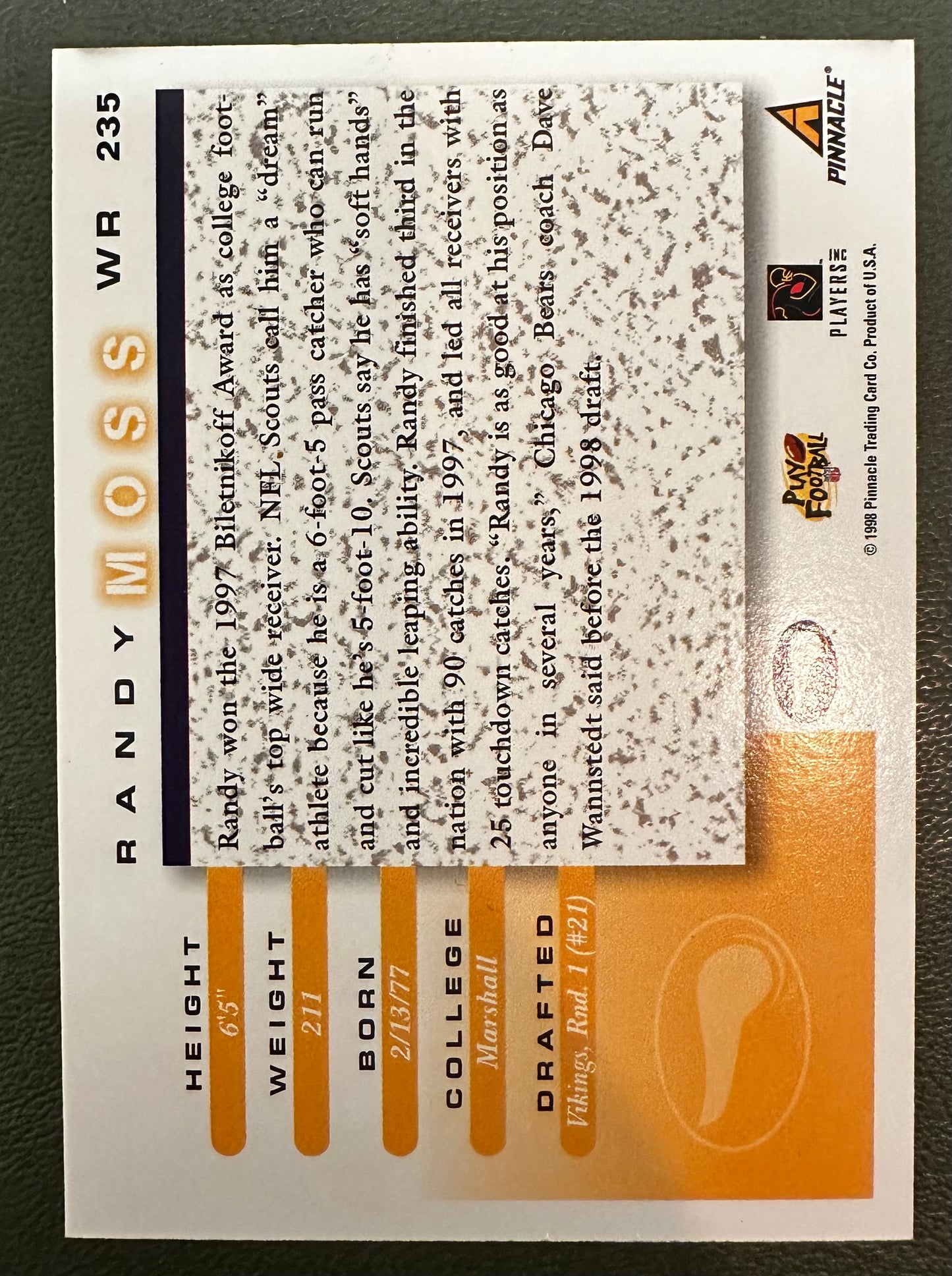 Panini Score 1998 Randy Moss Rookie #235